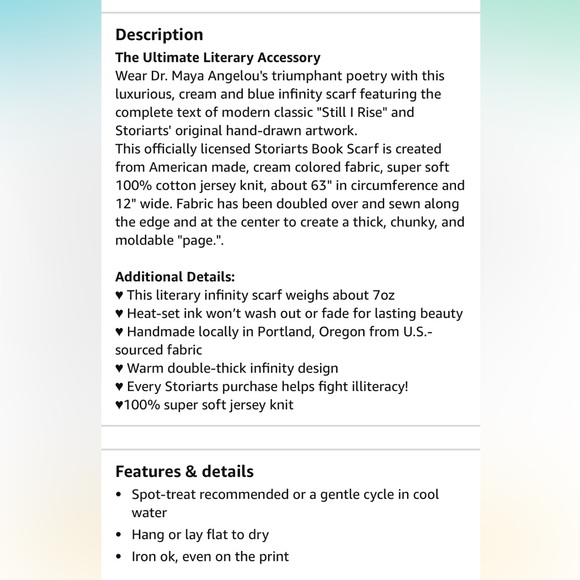 STORIARTS Dr. MAYA ANGELOU’s Still I Rise infinity scarf ivory white with blue - Picture 3 of 6